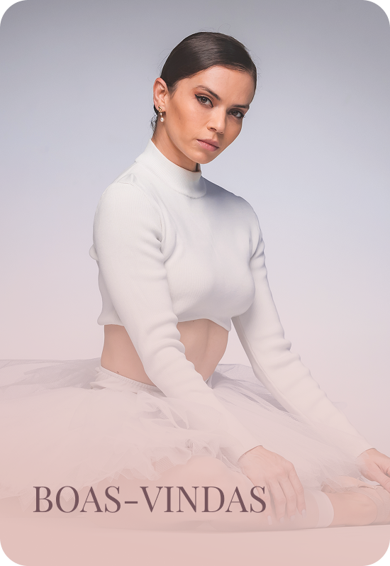 Capa do módulo de Boas-vindas do Ballet é Alma, com Renata Bardazzi sentada no chão, de blusa branca e saia de tule