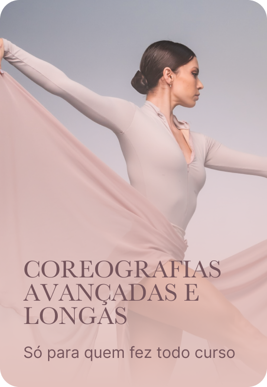 Capa do módulo 9 do Ballet é Alma, Coreografias avançadas e longas, só para quem fez todo o curso, com Renata Bardazzi de perfil, braços abertos e um véu rosado