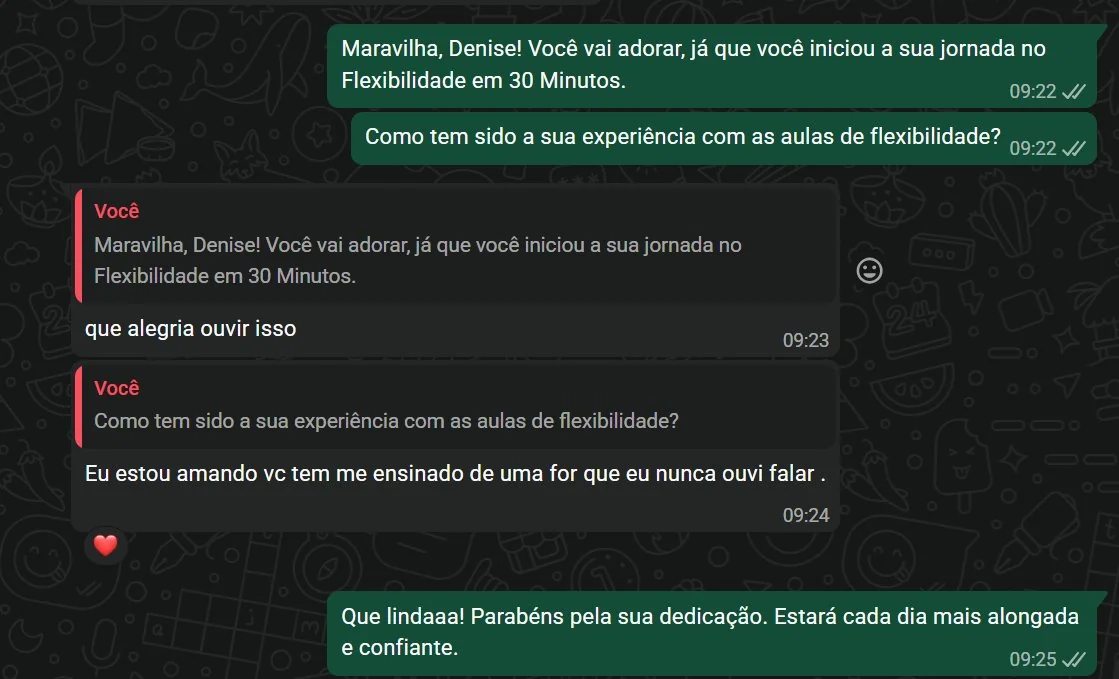 Denise diz que está amando as aulas de flexibilidade