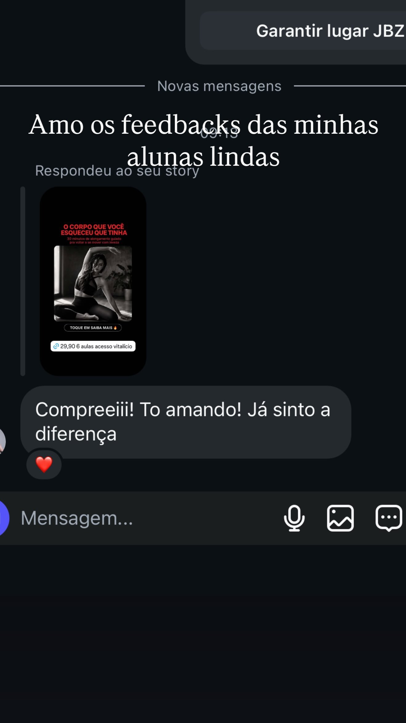 Resposta a story no Instagram: comprei, to amando, já sinto a diferença