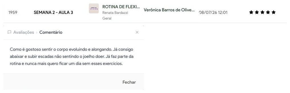Avaliação de aula da Verônica: já consigo abaixar e subir escadas não sentindo o joelho doer