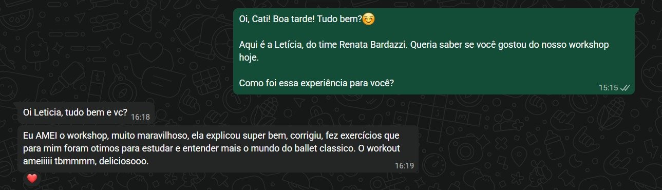 Print original do depoimento de Cati no WhatsApp sobre o workshop de abril.
