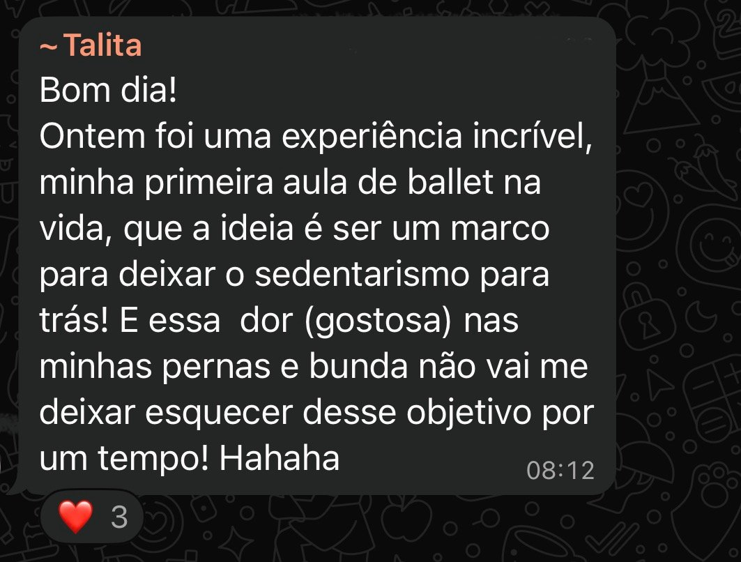 Print original do depoimento de Talita no WhatsApp sobre o workshop de maio.