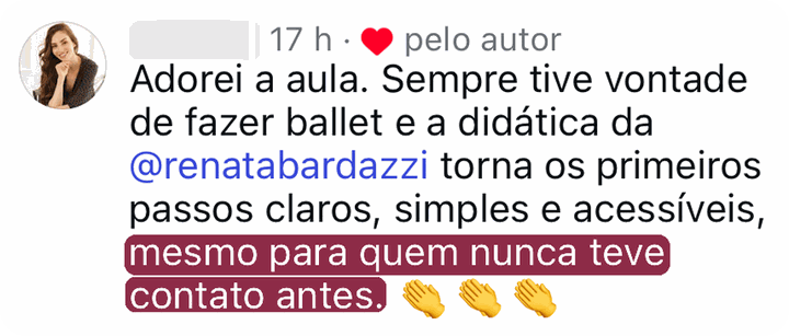 Comentário de aluna no Instagram: os primeiros passos ficam claros, mesmo para quem nunca teve contato antes
